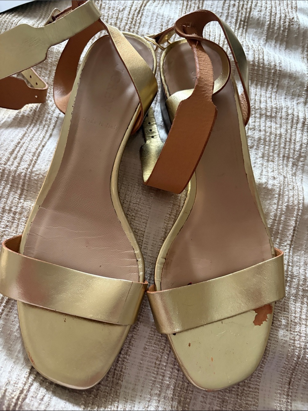 J. Crew Metallic Gold Ankle-Strap Sandals